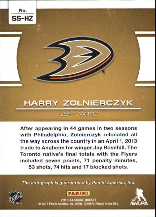 2013-14 Score Signatures #SSHZ Harry Zolnierczyk back image