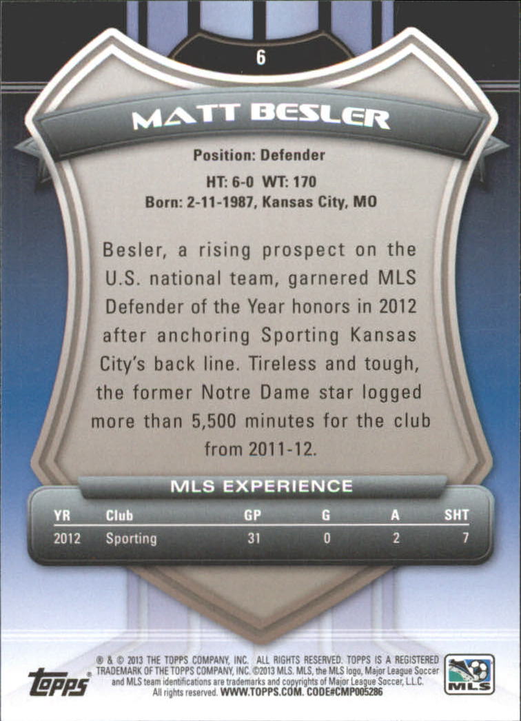 2013 Topps MLS #6 Matt Besler back image