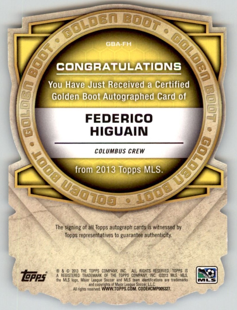 2013 Topps MLS Golden Boot Die Cut Autographs #FH Federico Higuain back image
