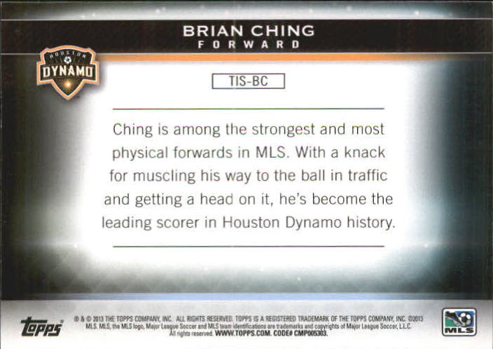 2013 Topps MLS Pure Soccer #BC Brian Ching back image