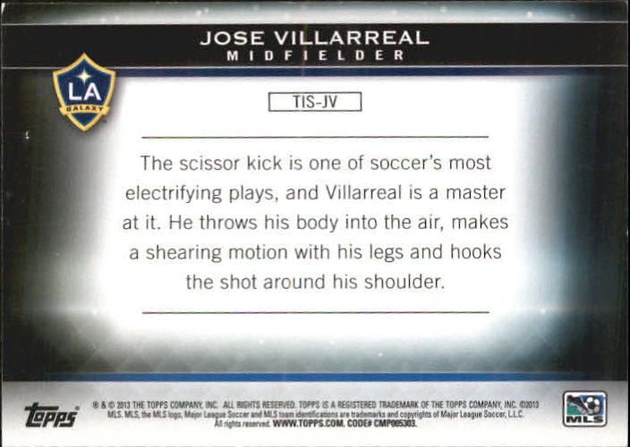 2013 Topps MLS Pure Soccer #JV Jose Villarreal back image