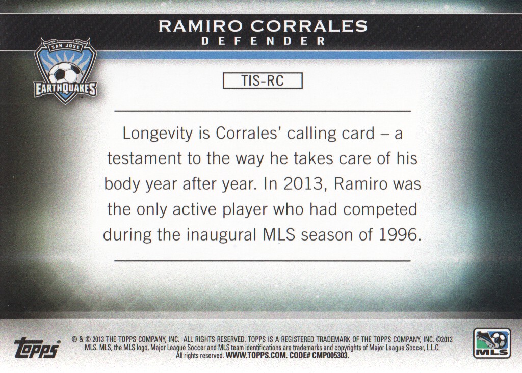 2013 Topps MLS Pure Soccer #RC Ramiro Corrales back image