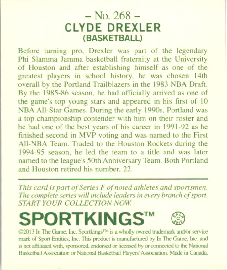2013 Sportkings Mini #268 Clyde Drexler back image