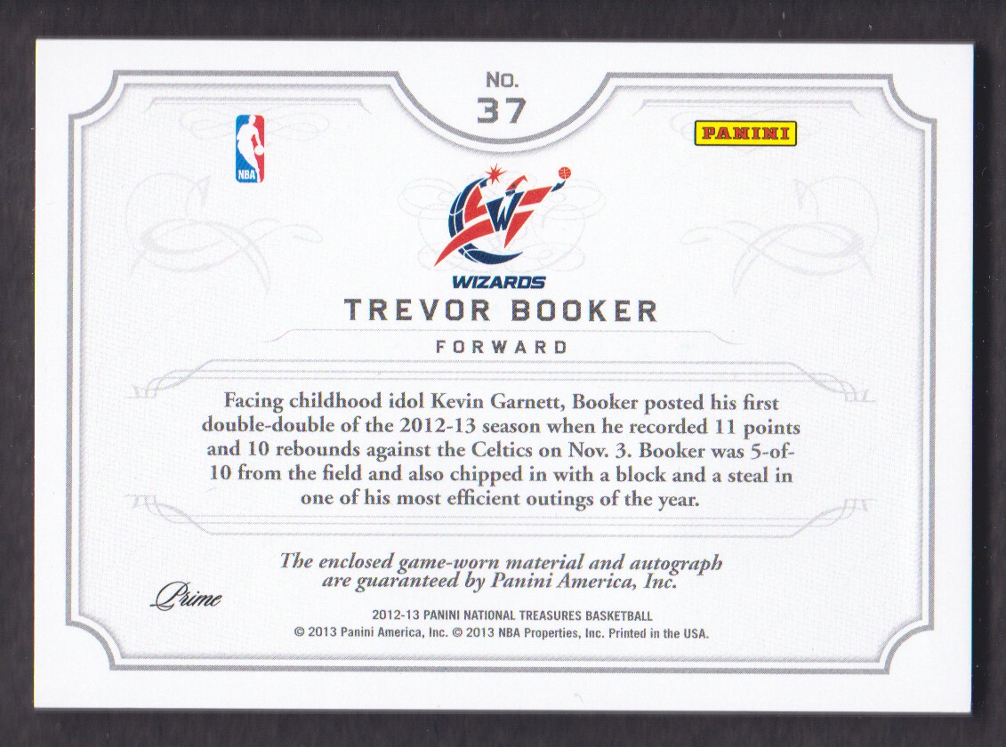 2012-13 Panini National Treasures NBA Gear Dual Prime Signatures #37 Trevor Booker/25 back image