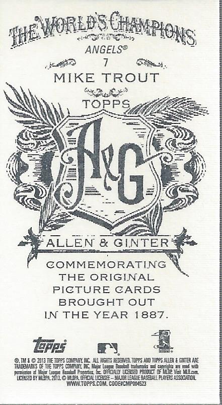2013 Topps Allen and Ginter Mini Black Mike Trout #7 Angels