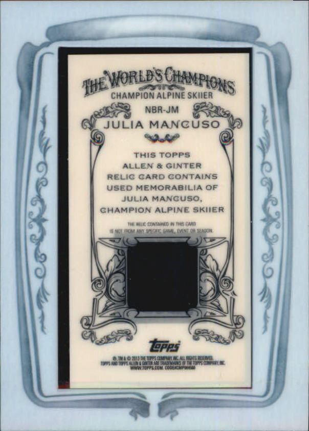 2013 Topps Allen and Ginter Framed Mini Relics #JMA Julia Mancuso back image