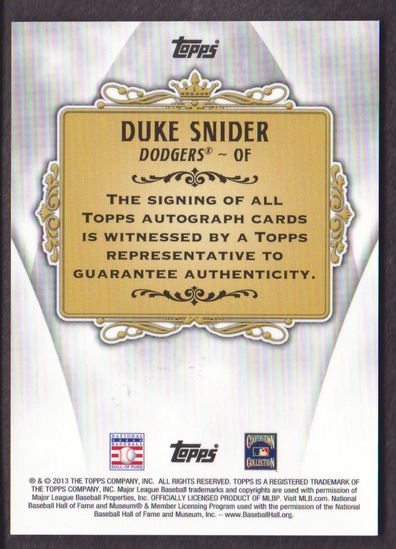 2013 Topps Replacement Autographs Gold Refractors #DS Duke Snider back image