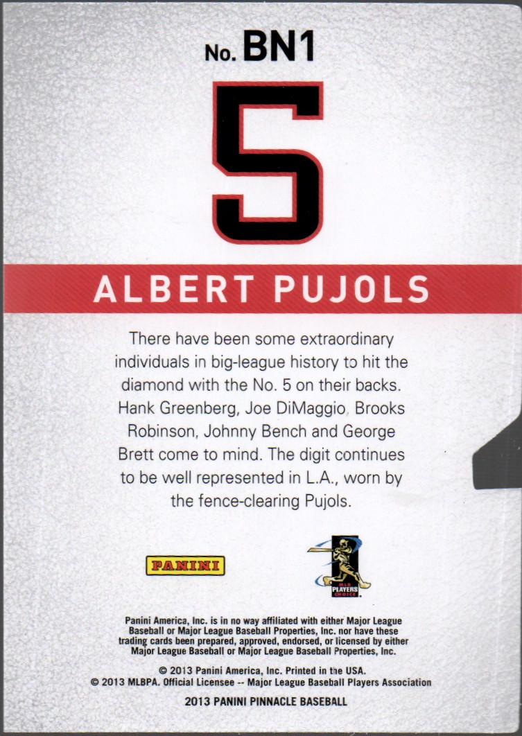 2013 Pinnacle Behind the Numbers Die-Cuts #1 Albert Pujols back image