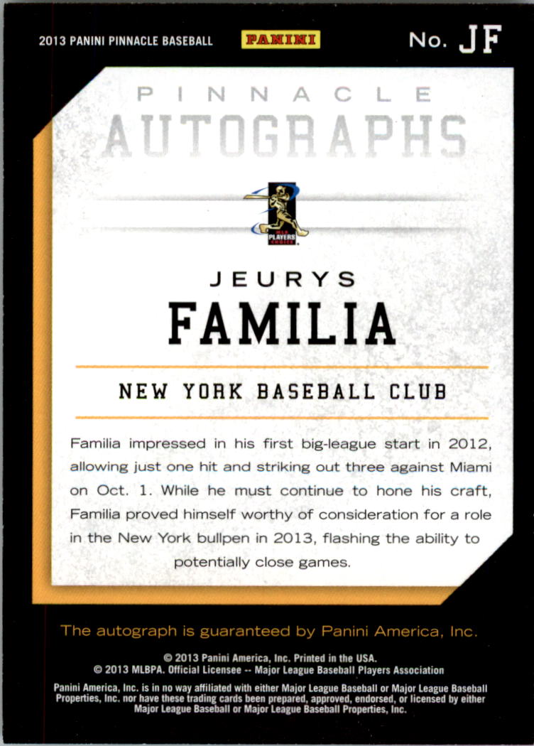 2013 Pinnacle Rookie Autographs #JF Jeurys Familia back image