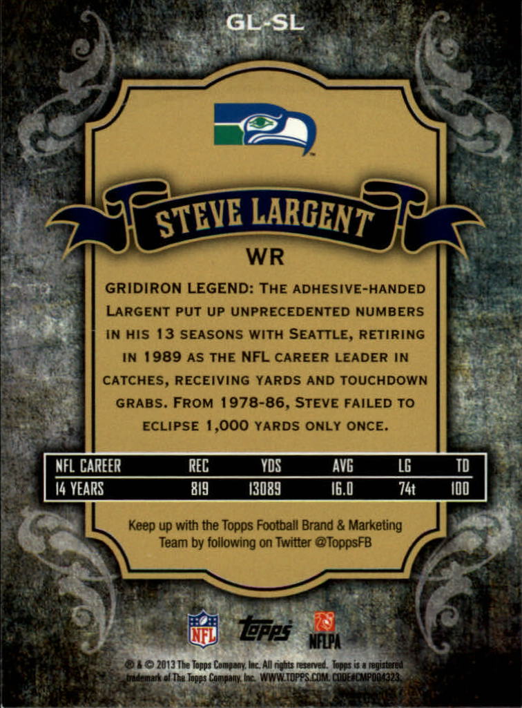 2013 Topps Gridiron Legends #GLSL Steve Largent back image