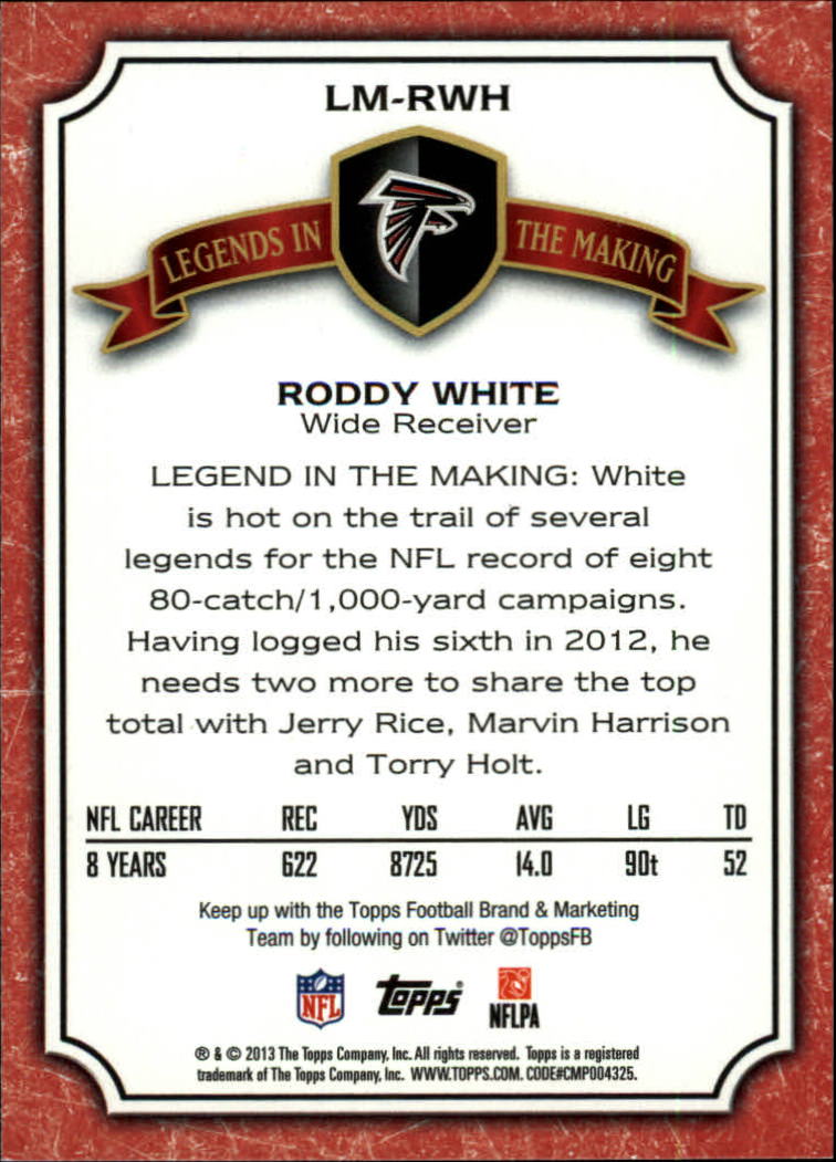 2013 Topps Legends In The Making #LMRWH Roddy White back image
