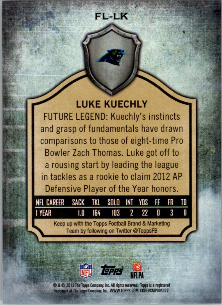 2013 Topps Future Legends #FLLK Luke Kuechly back image