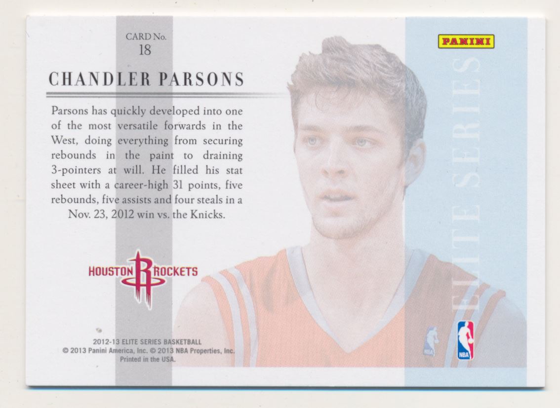 2012-13 Elite Series Rookie Elite Series #18 Chandler Parsons back image