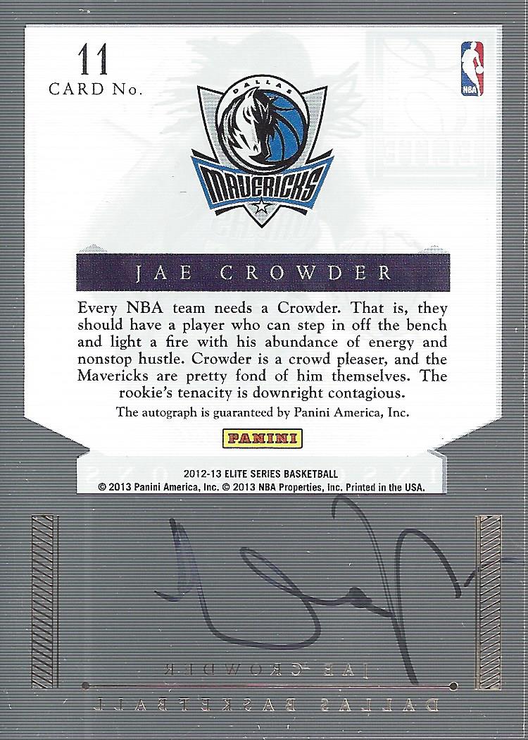 2012-13 Elite Series Rookie Inscriptions Autographs #11 Jae Crowder back image