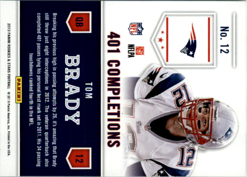 2013 Rookies and Stars Statistical Standouts #12 Tom Brady back image