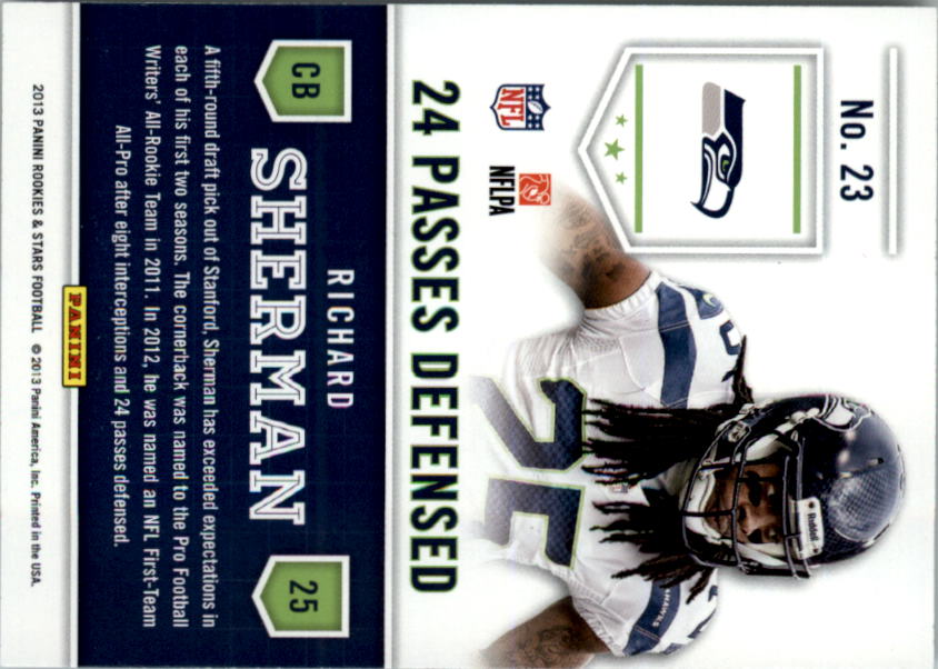 2013 Rookies and Stars Statistical Standouts #23 Richard Sherman back image