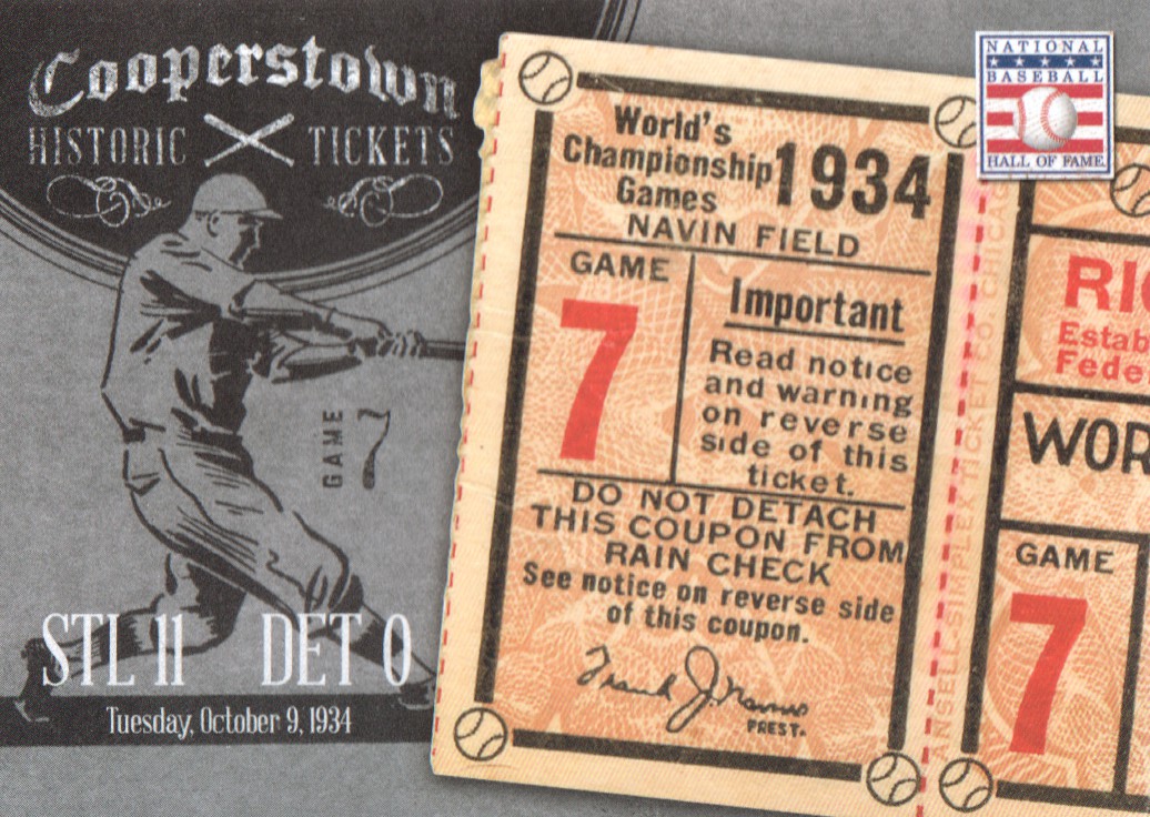 2013 Panini Cooperstown Historic Tickets #10 1934 World Series