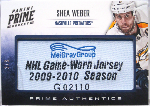 2012-13 Panini Prime Authentics Patch #92 Shea Weber/3