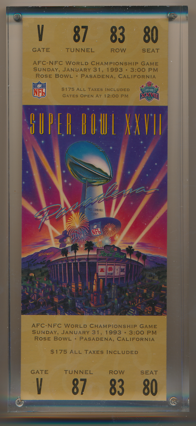 1967-13 Super Bowl Full Tickets #27B 1993 (XXVII) Gold/Buffalo