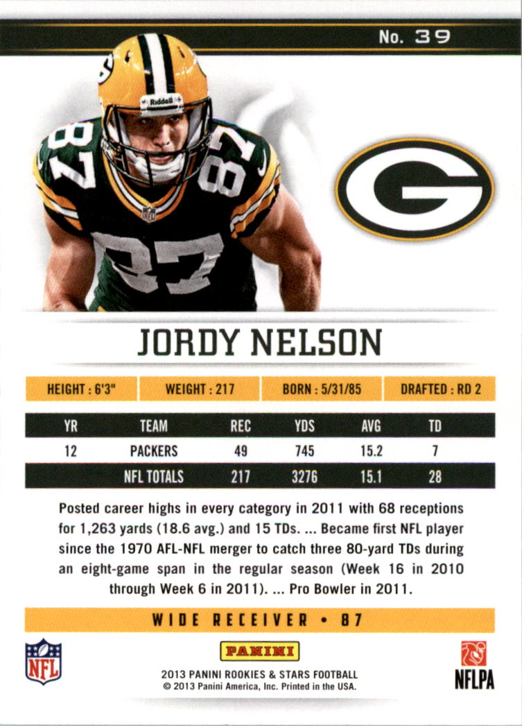 2013 Rookies and Stars Longevity Parallel #39 Jordy Nelson back image