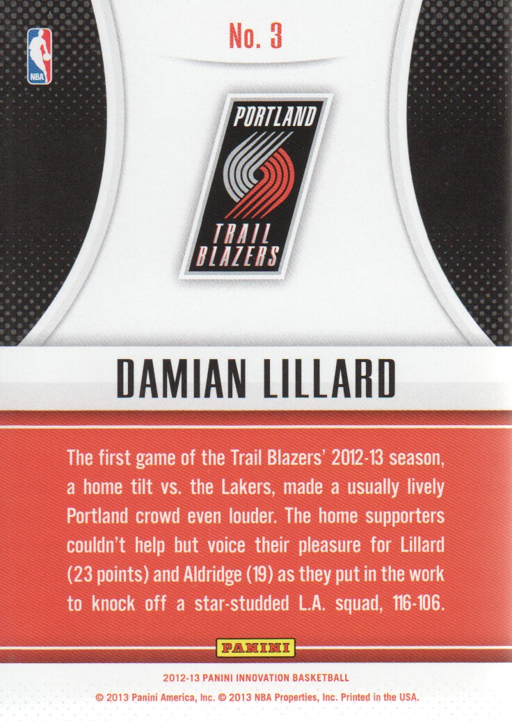 2012-13 Innovation Passing Grade #3 Damian Lillard back image