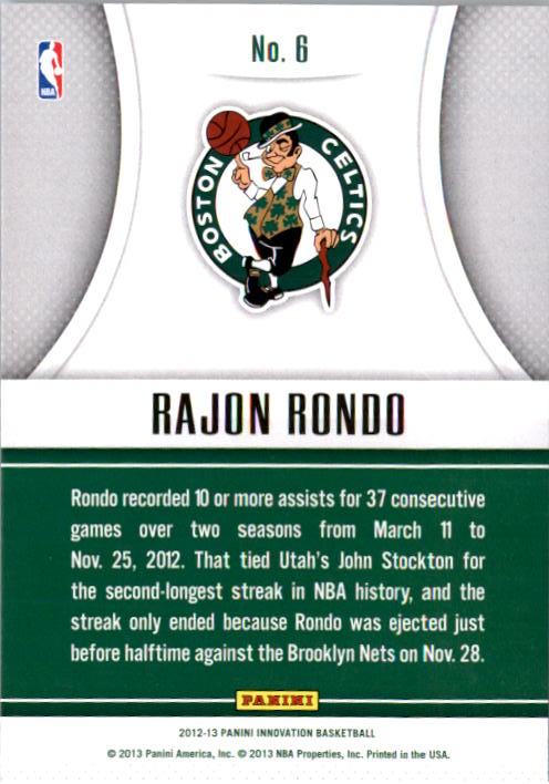 2012-13 Innovation Passing Grade #6 Rajon Rondo back image