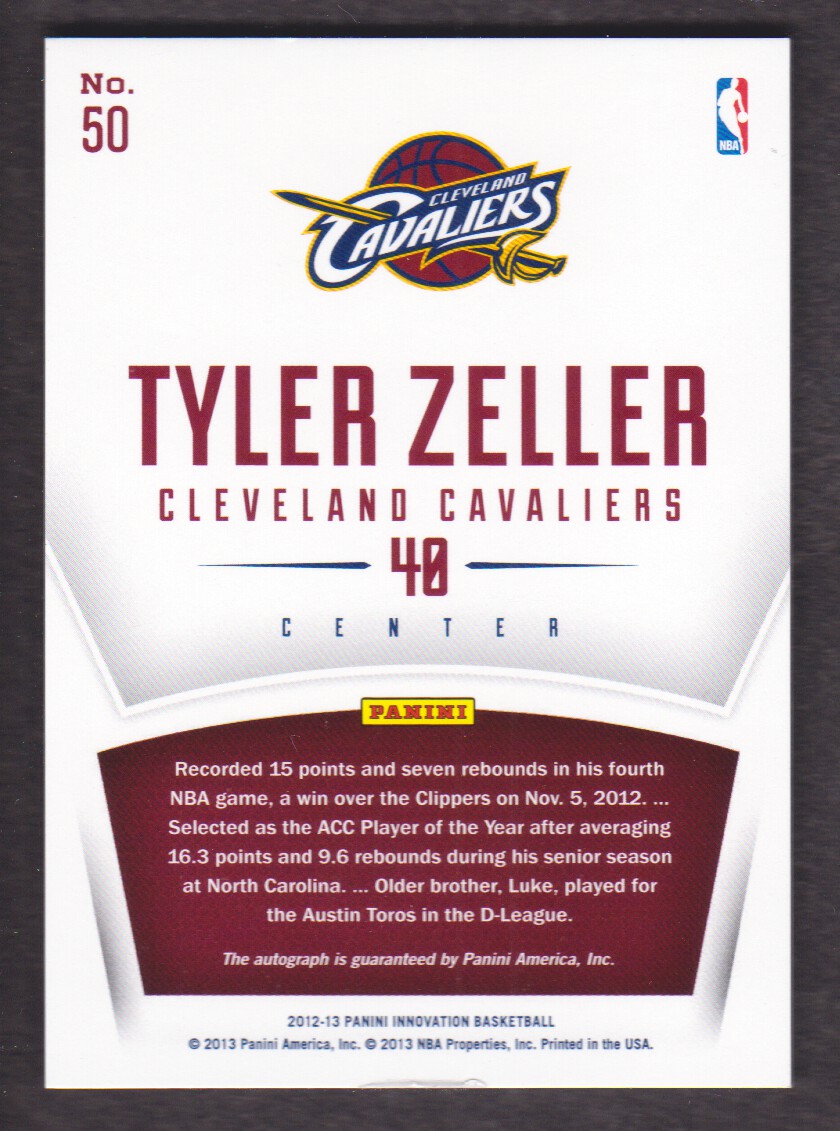 2012-13 Innovation Rookie Innovative Ink #50 Tyler Zeller back image