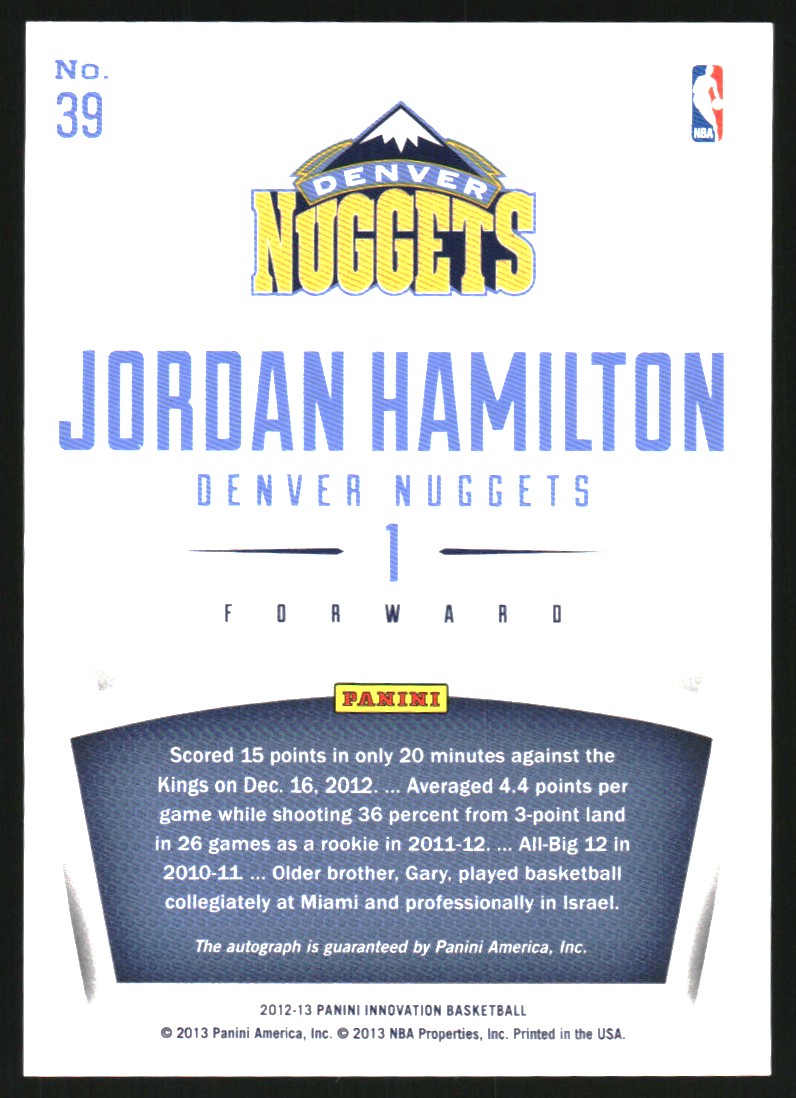 2012-13 Innovation Rookie Innovative Ink Gold #39 Jordan Hamilton back image