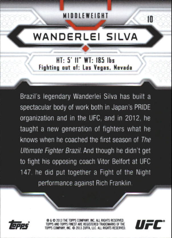 2013 Finest UFC Refractors Gold #10 Wanderlei Silva back image