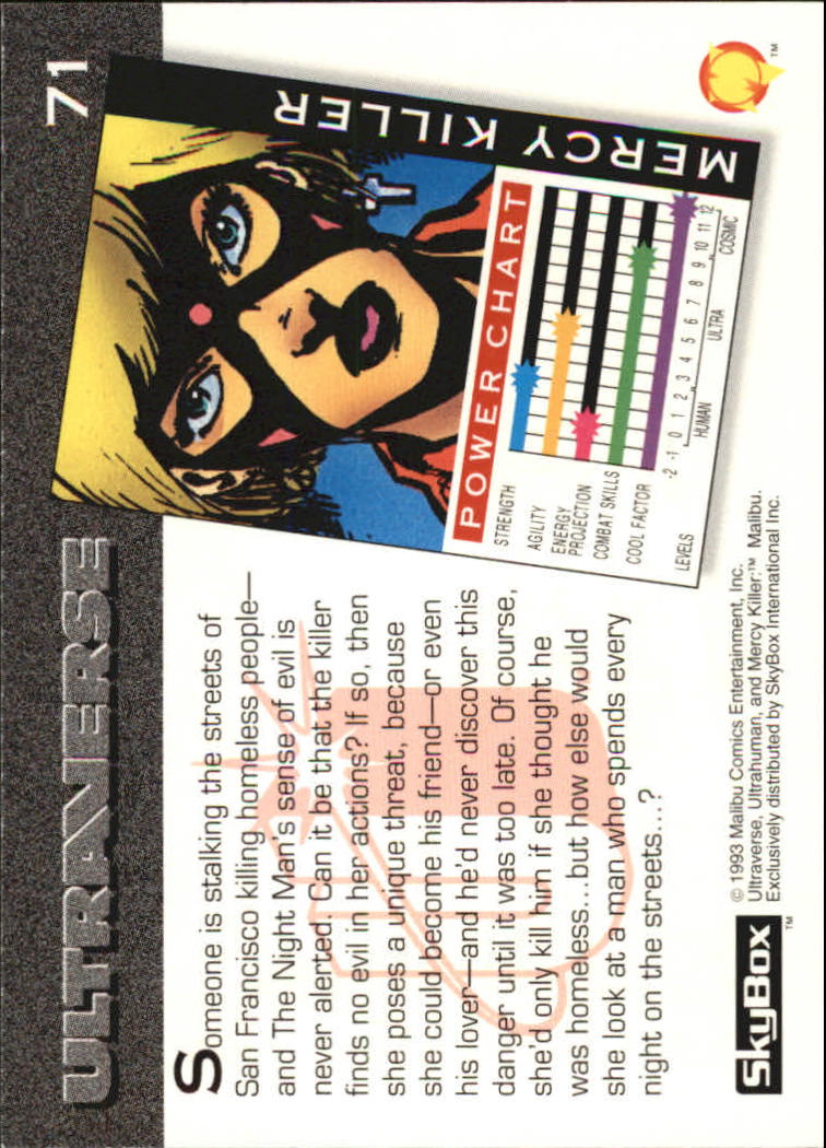 1993 SkyBox Ultraverse #71 Mercy Killer back image
