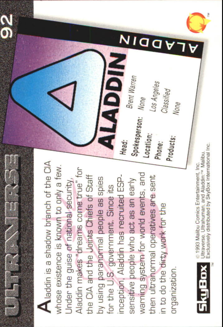 1993 SkyBox Ultraverse #92 Aladdin back image