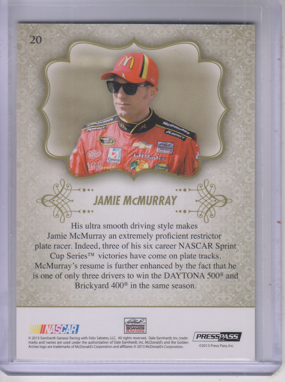 2013 Press Pass Showcase Green #20 Jamie McMurray back image