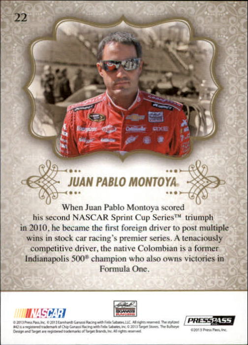 2013 Press Pass Showcase Green #22 Juan Pablo Montoya back image
