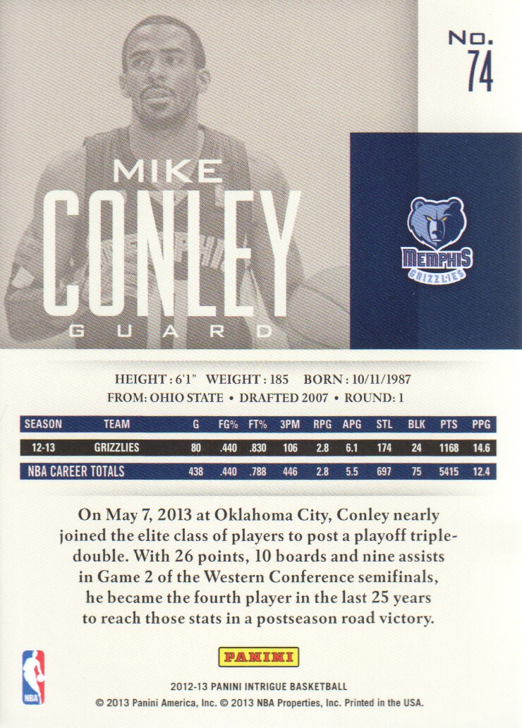2012-13 Panini Intrigue #74 Mike Conley back image