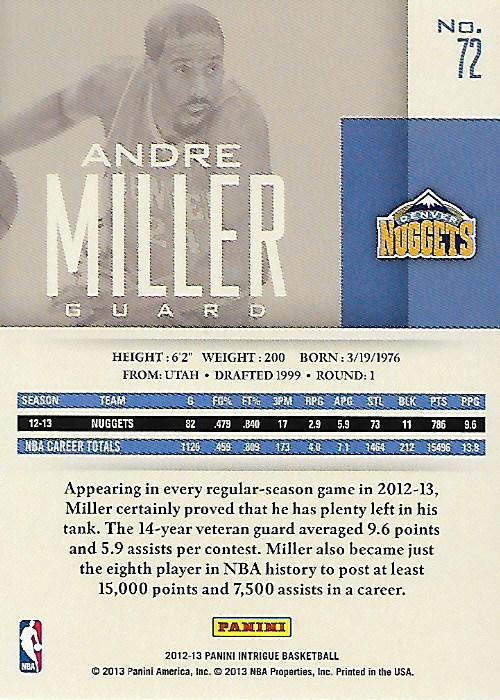 2012-13 Panini Intrigue Gold #72 Andre Miller back image