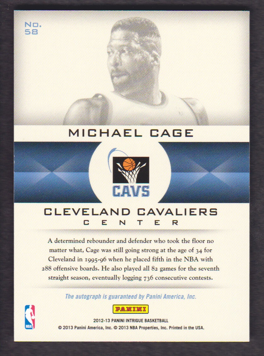 2012-13 Panini Intrigue Immortalized Autographs #58 Michael Cage/299 back image