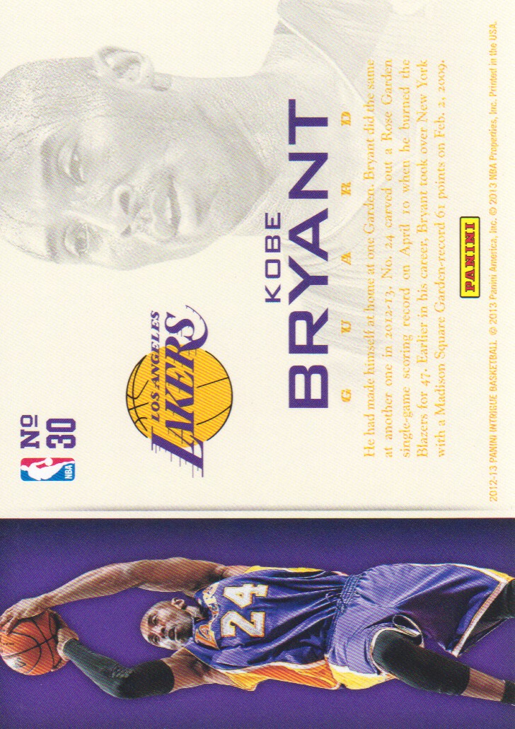 2012-13 Panini Intrigue Intriguing Players #30 Kobe Bryant back image
