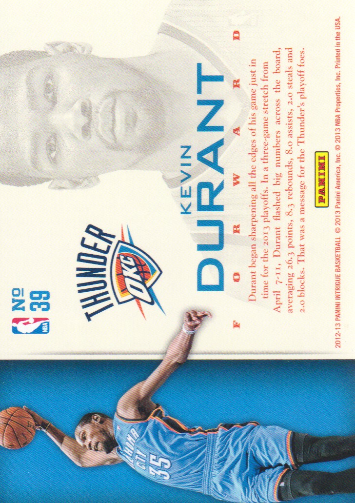 2012-13 Panini Intrigue Intriguing Players #39 Kevin Durant back image