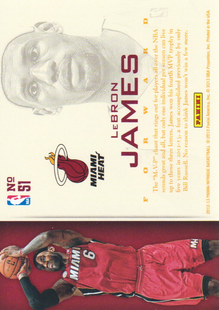 2012-13 Panini Intrigue Intriguing Players #51 LeBron James back image