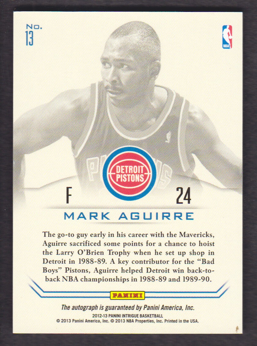 2012-13 Panini Intrigue Winning Ink #13 Mark Aguirre/299 back image