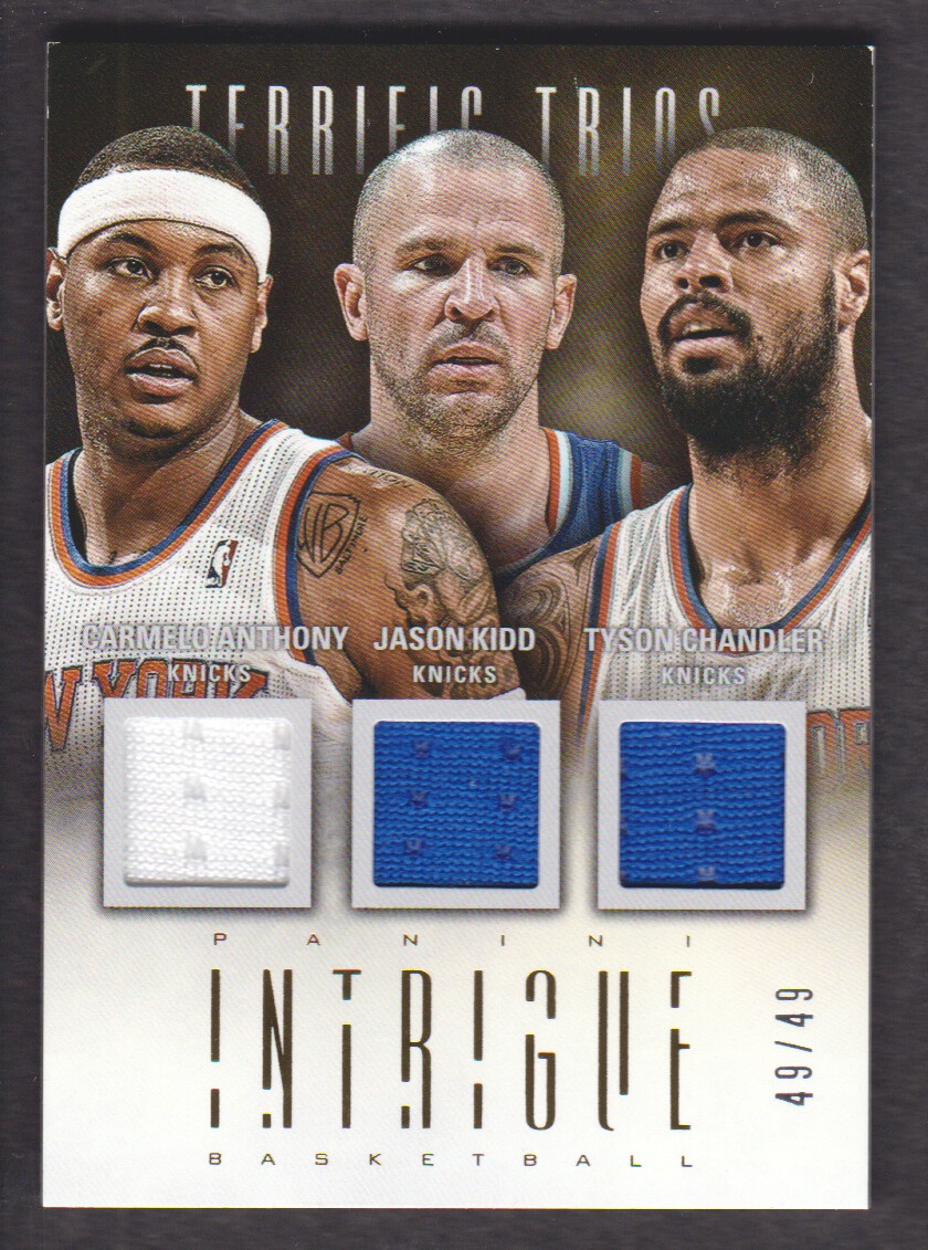 2012-13 Panini Intrigue Terrific Trios Jerseys #4 Carmelo Anthony/Jason Kidd/Tyson Chandler/49