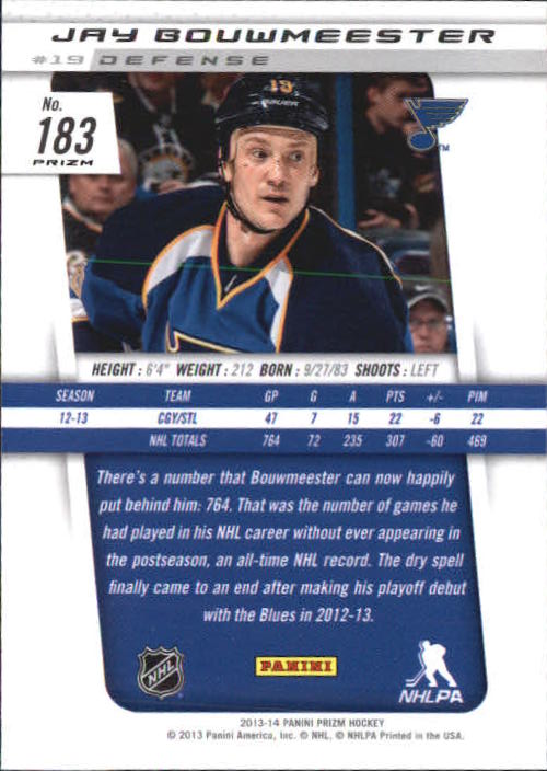 2013-14 Panini Prizm Prizms Red #183 Jay Bouwmeester back image