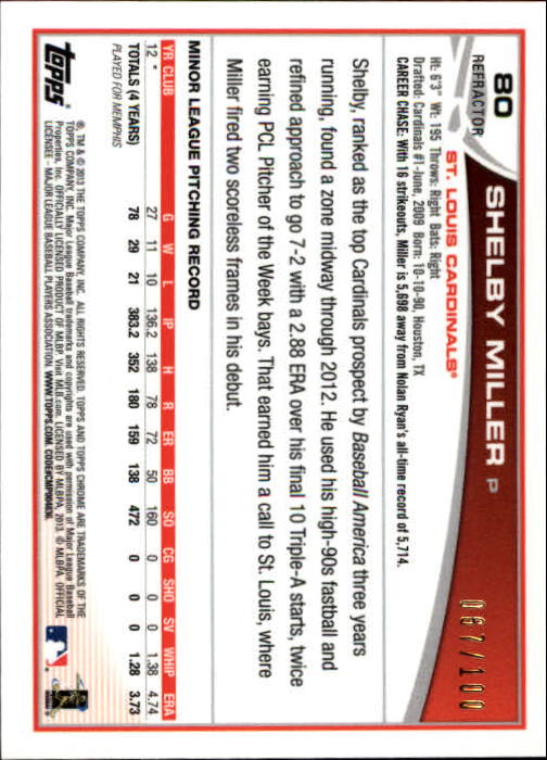 2013 Topps Chrome Black Refractors #80 Shelby Miller