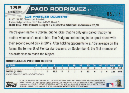 2013 Topps Chrome Sepia Refractors #182 Paco Rodriguez back image