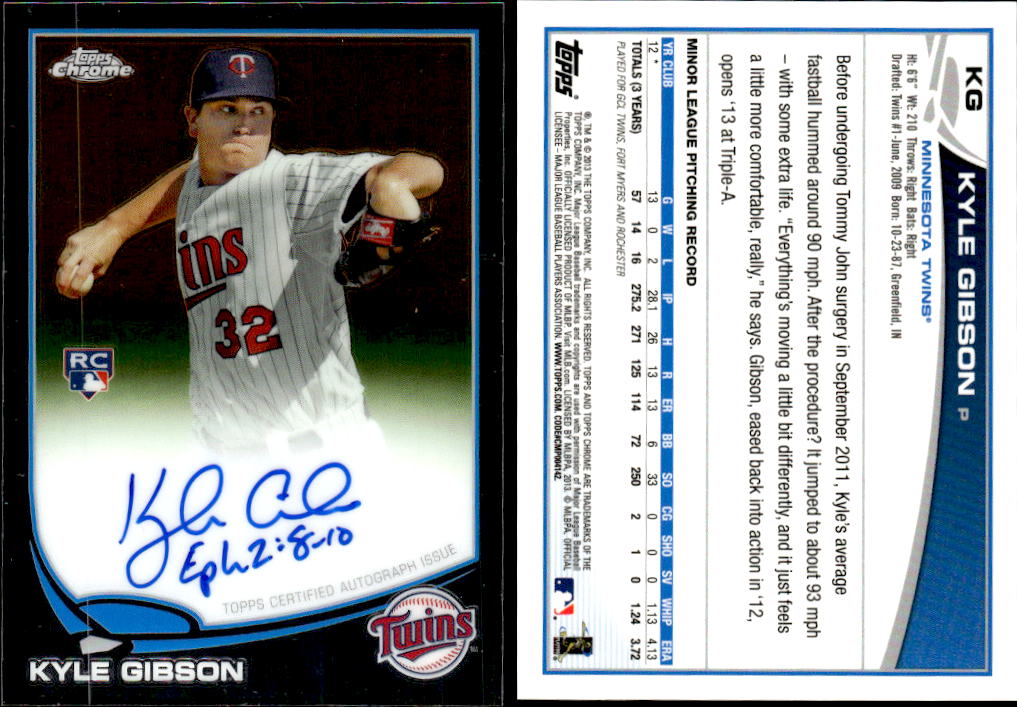2013 Topps Chrome Rookie Autographs #KG Kyle Gibson EXCH