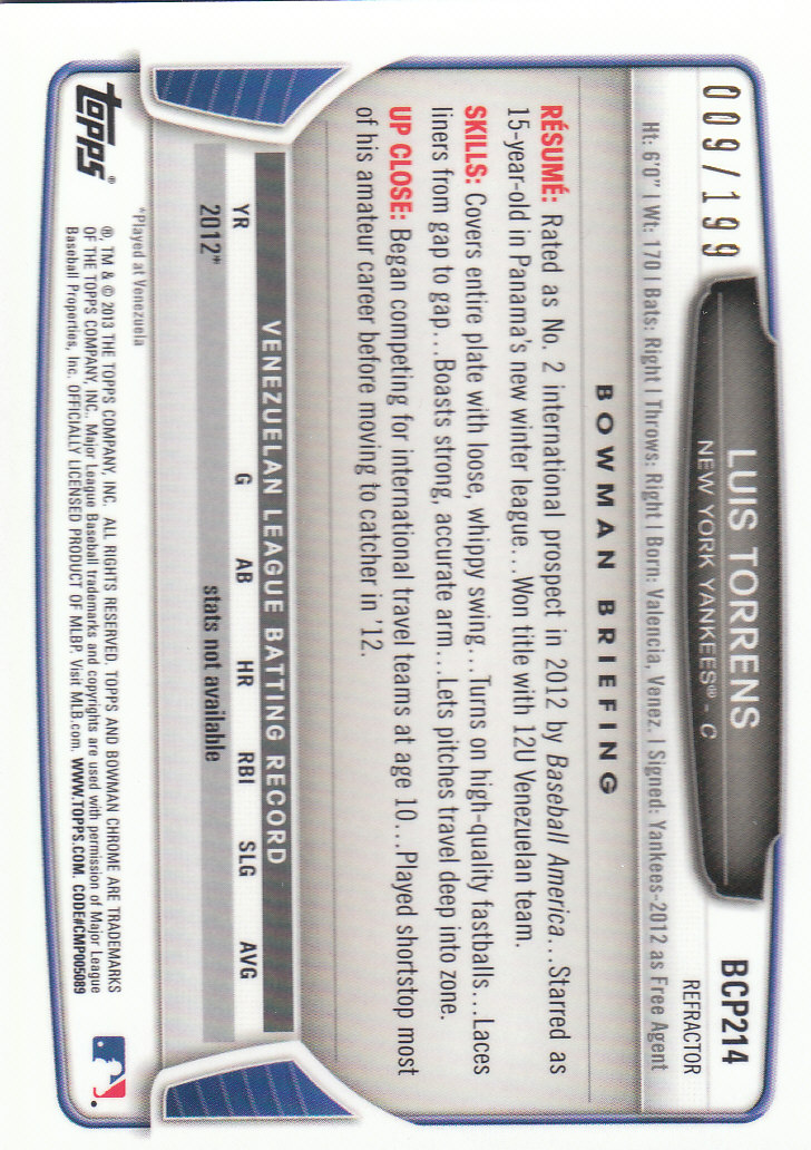 2013 Bowman Chrome Baseball Part 4 - Picture 166 of 316