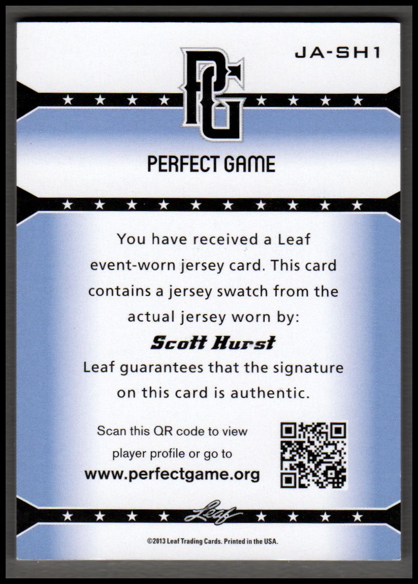 2013 Leaf Perfect Game Jersey Autographs #SH1 Scott Hurst back image