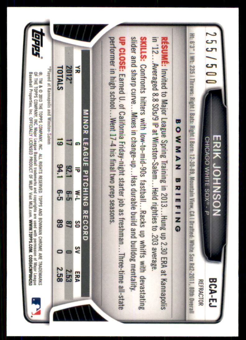 2013 Bowman Chrome Prospect Autographs Refractors #EJ Erik Johnson