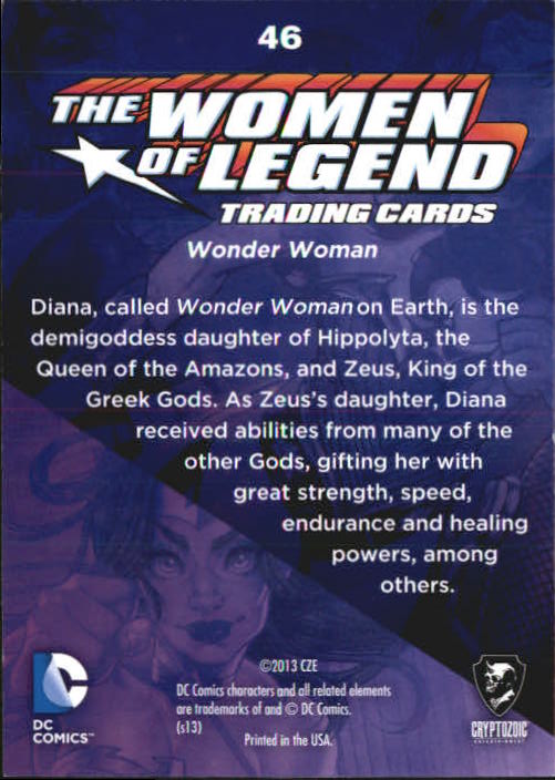 2013 Cryptozoic DC Comics Women of Legend Foil #46 Wonder Woman back image