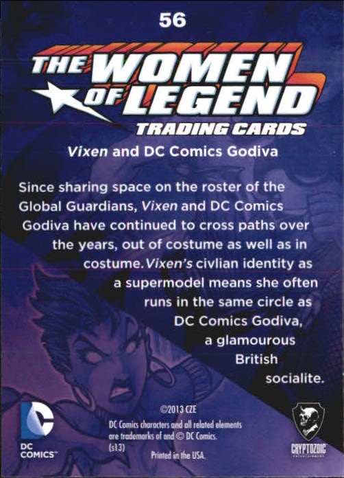 2013 Cryptozoic DC Comics Women of Legend Foil #56 Vixen and Godiva back image
